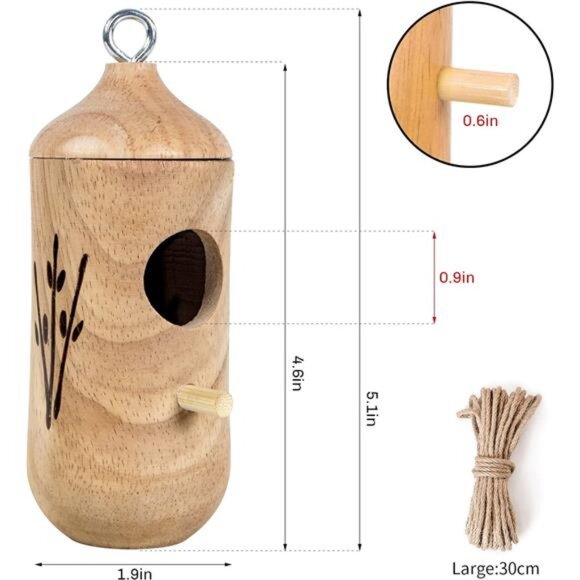 Hummingbird House for Outside Hanging,Wooden HummingBirdNest 3Pcs with HempRopes - Picture 3 of 7